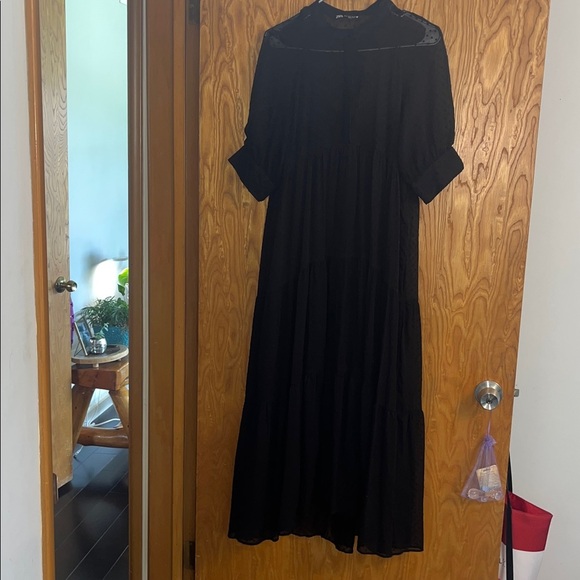 Zara Black Sheer Midi Dress size Small - Picture 2 of 8